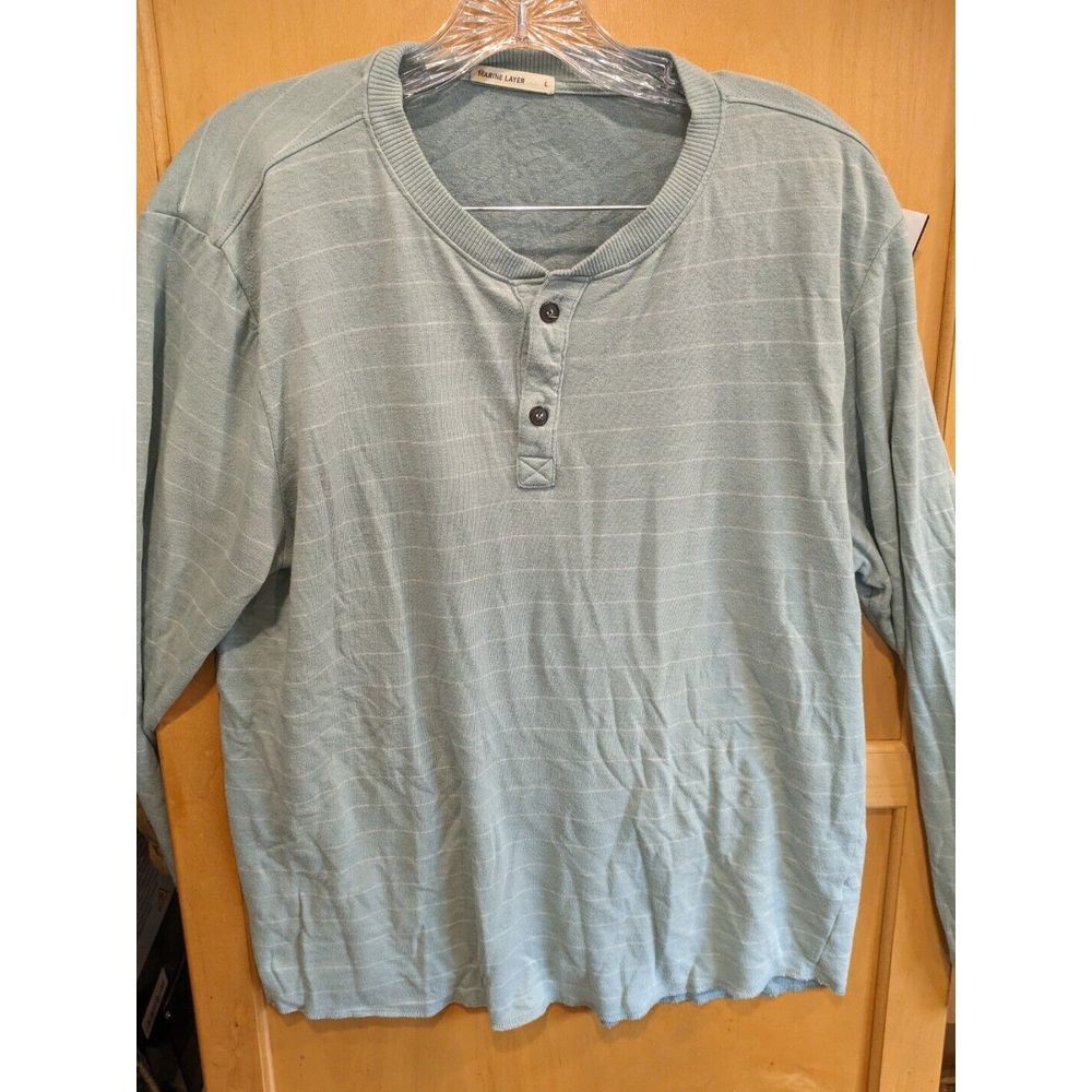 Marine Layer Green Stripe Long Sleeve Henley Rayon Blend Shirt Large Made In USA